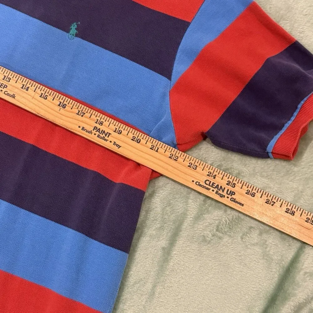 Vintage 90s Polo Ralph Lauren Mens XL Made in USA Red Blue Striped Polo Shirt